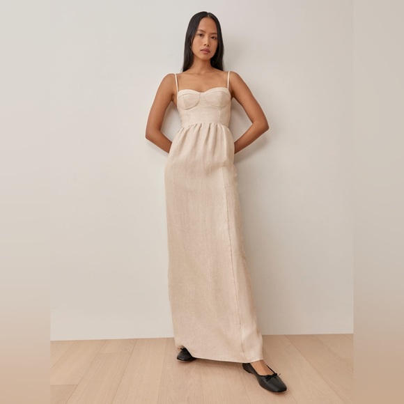 Reformation NWT 2 Effie Oatmeal Linen Bustier Maxi Dress - Picture 2 of 10